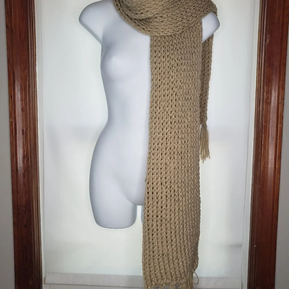 Beige and gold sparkle scarf